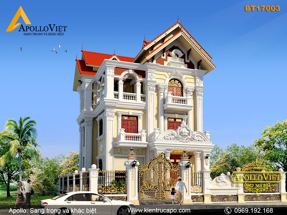 Mẫu Biệt thự 3 tầng mái thái tân cổ điển đẹp lung linh (BT17003)